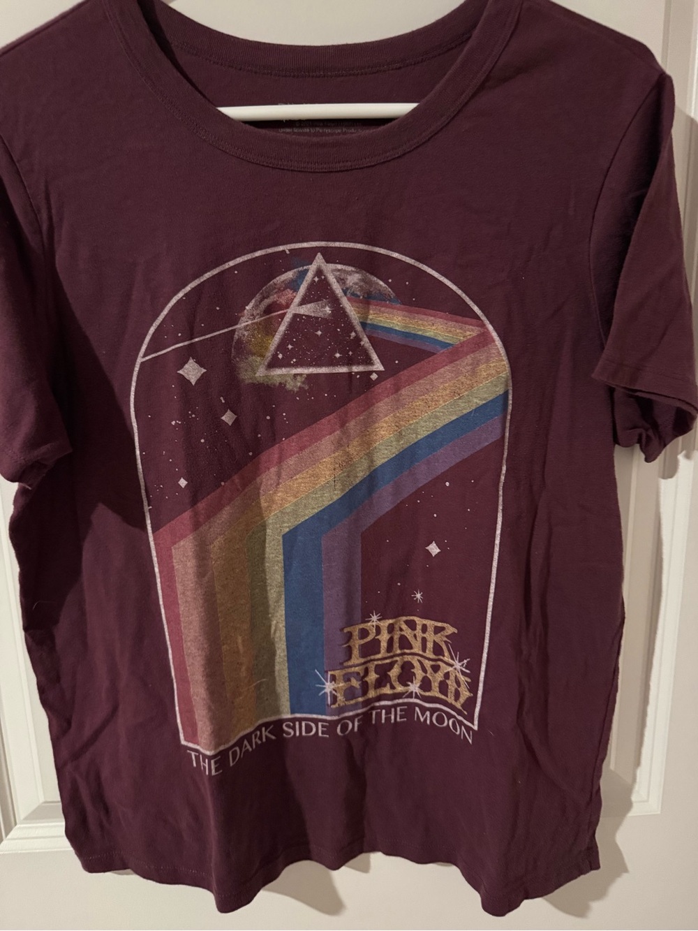 Pink Floyd Plum Short-Sleeve Tee with Rainbow Prism Graphic
